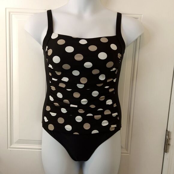 Las and for Venus black polka dot one piece swimsuit - Picture 1 of 12